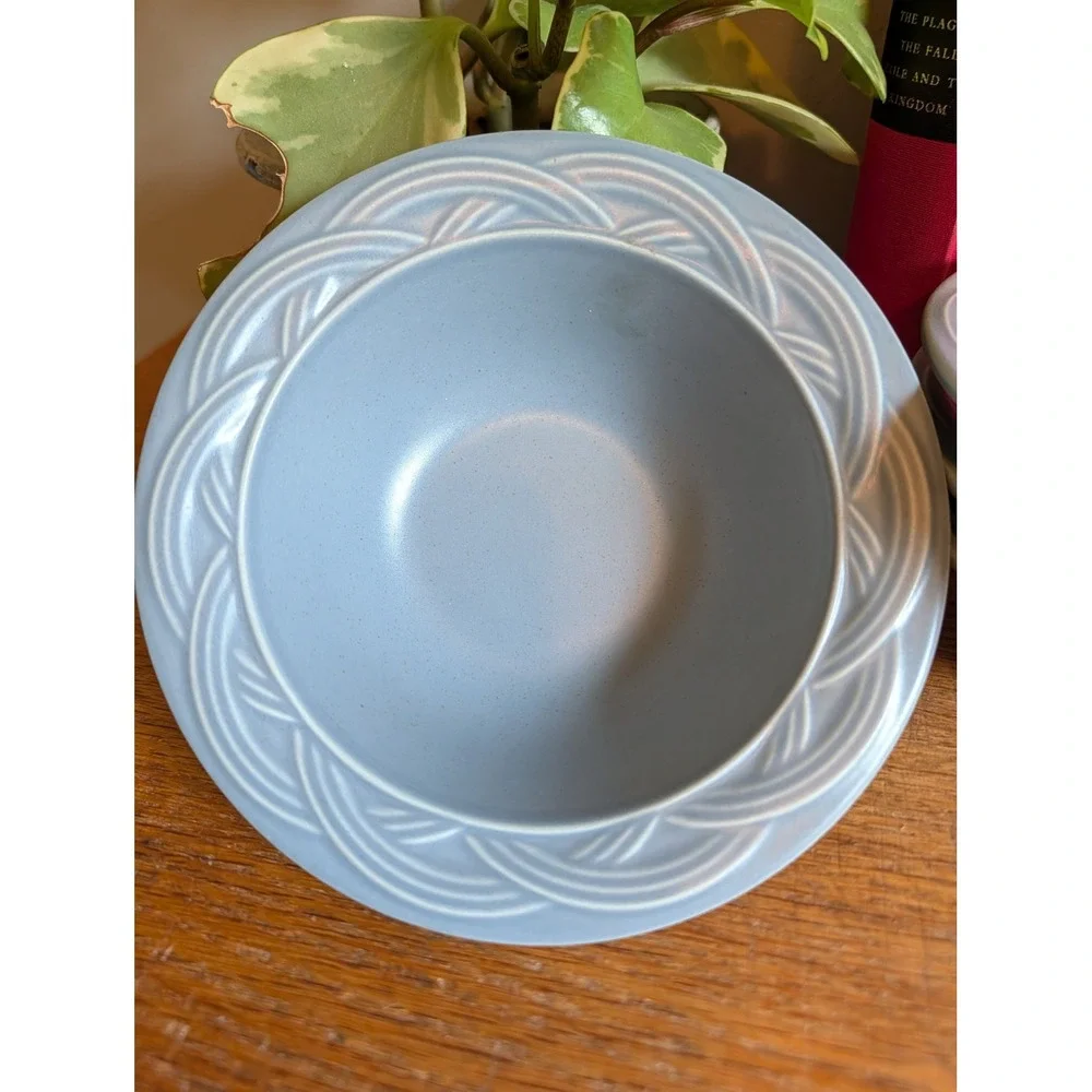 Pfaltzgraff Filigree Blue Stoneware Cereal Soup Bowls Set of 4 USA Made 6.25 in